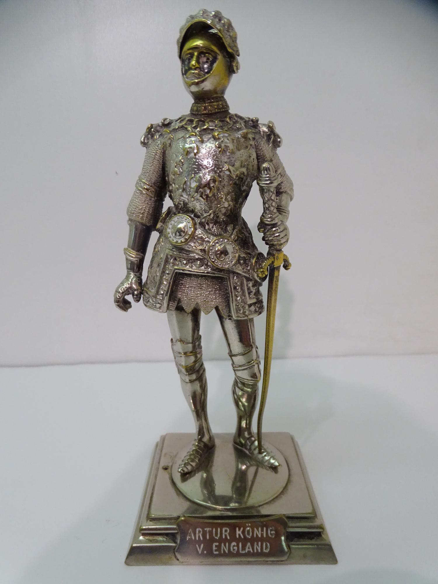 F. R. UNTERBERGER KING ARTHUR SILVERED BRONZE STATUE 6 3/4" HIGH (1 of 13)