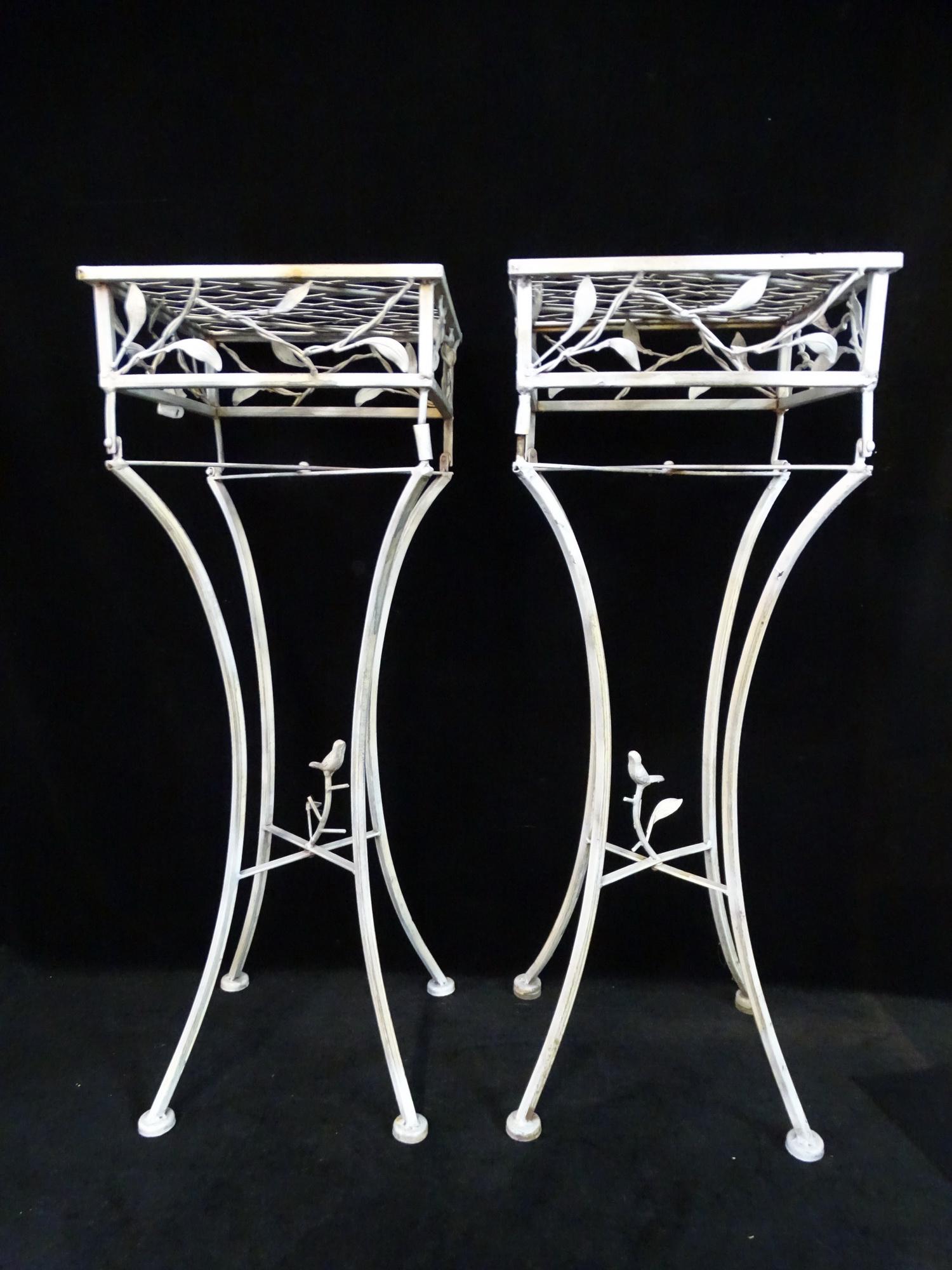 PAIR OF PAINTED WHITE METAL PEDESTALS IN THE STYLE OF GIAMETTI 29.5" H X 11" W X 11" D. (1 of 13)