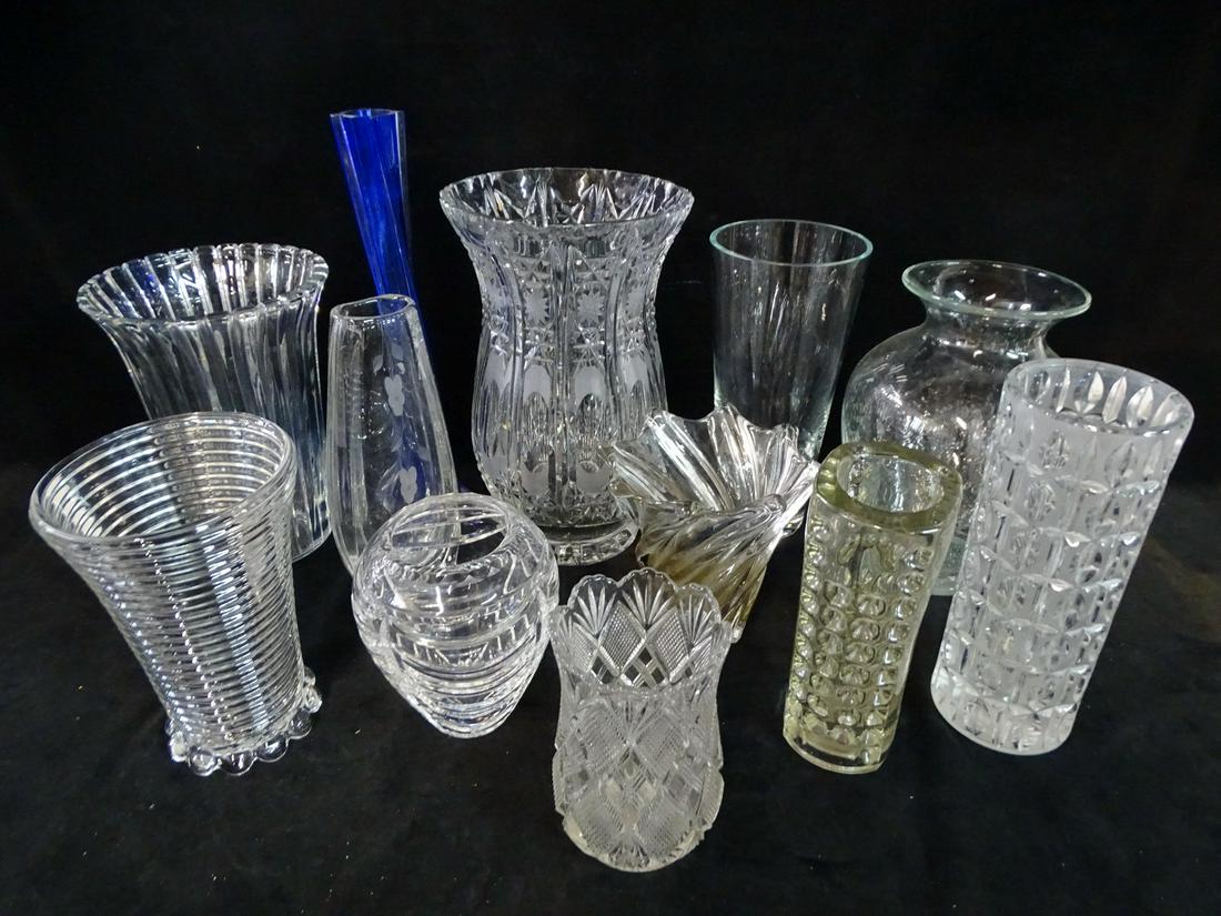 GROUP OF 12 VASES, SOME CRYSTAL, INCLUDING TIFFANY AND ROYAL BRIERLY, TALLEST 14" (1 of 8)