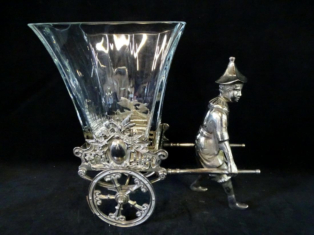 SILVER PLATE RICKSHAW VASE 12" X 11 1/2" X 7 1/2" (1 of 9)