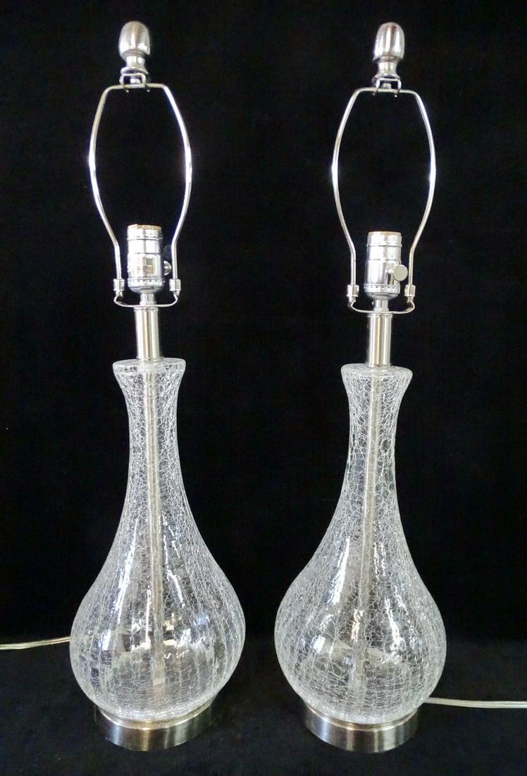 PAIR OF MID CENTURY STYLE CRACKLE GLASS LAMPS (SOME DAMAGES) 27" HIGH (1 of 9)