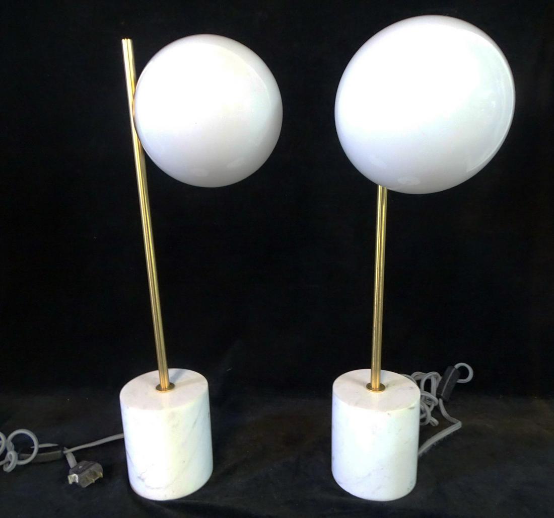 MARBLE, BRASS, AND FROSTED GLASS MIDCENTURY STYLE LAMPS 22.5" H (1 of 6)