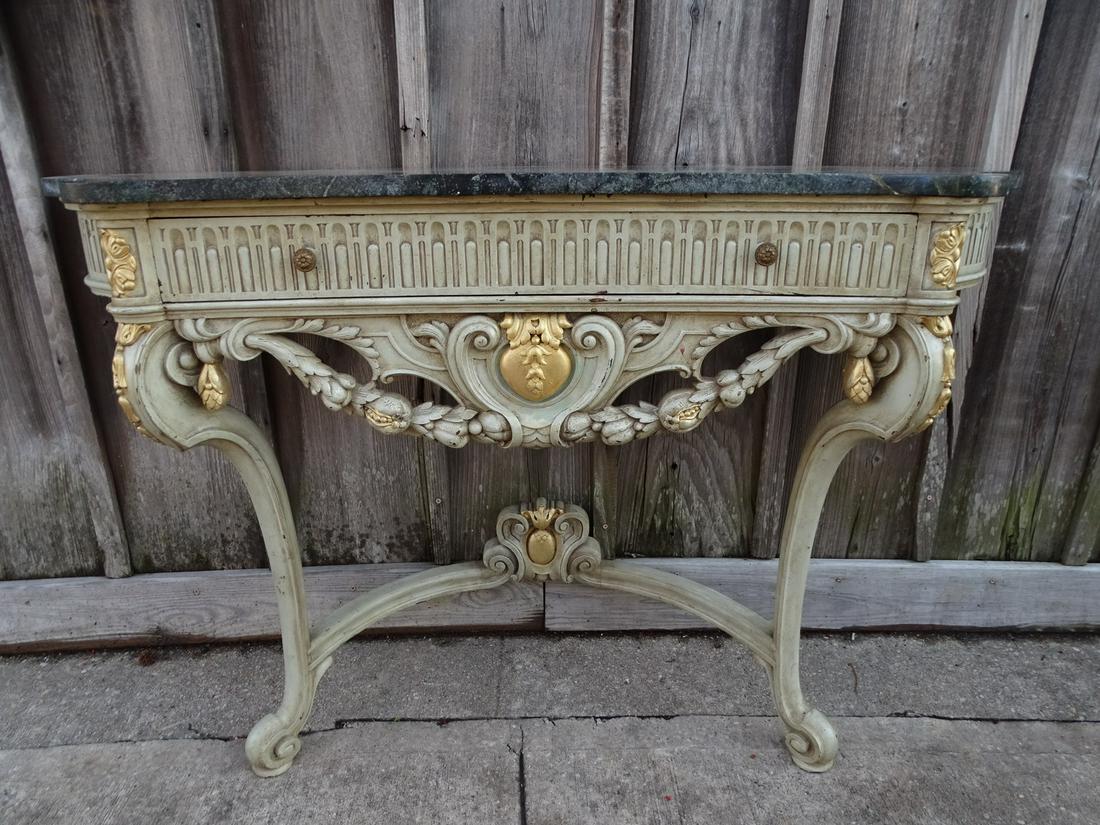 19C CONTINENTAL MARBLE TOP PAINT DECORATED CONSOLE  34X53X16 (1 of 10)