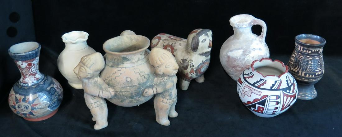 SEVEN PIECES OF CENTRAL/SOUTH AMERICAN POTTERY, VESSELS 8.5" TALLEST (1 of 19)