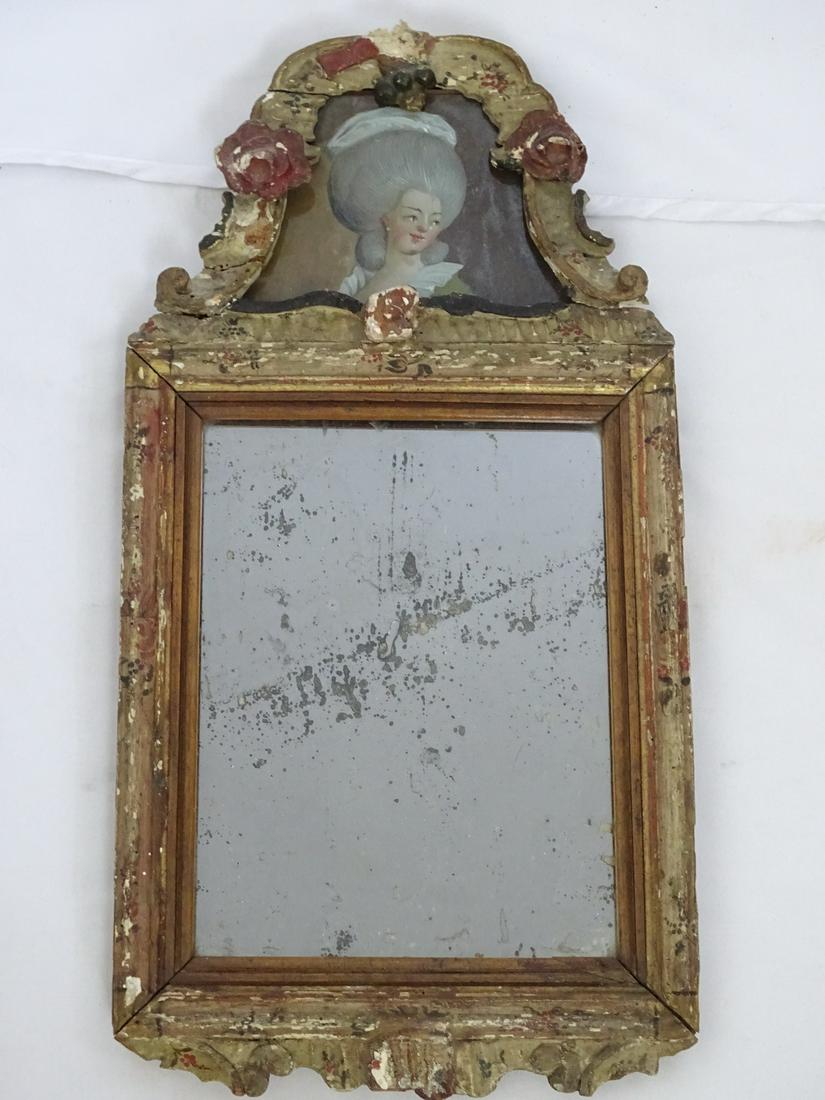 PETIT TRUMEAU MIRROR, 18-19C, HAS CONDITION ISSUES, 19 X 9.5: PETIT TRUMEAU MIRROR, 18-19C, HAS CONDITION ISSUES, 19 X 9.5