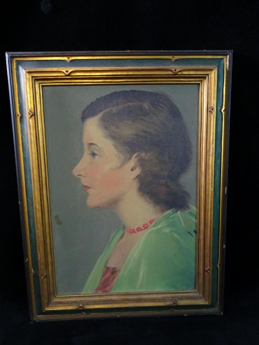 NEWCOMB-MACKLIN CO. FRAMED VINTAGE PORTRAIT, OIL ON BOARD 10 X 14 IMAGE, 14 X 18 OVERALL: NEWCOMB-MACKLIN CO. FRAMED VINTAGE PORTRAIT, OIL ON BOARD 10 X 14 IMAGE, 14 X 18 OVERALL