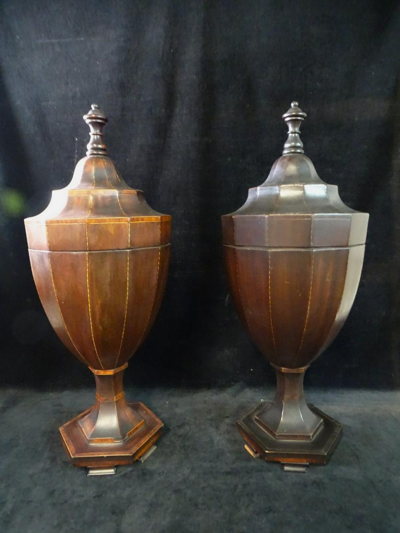 PAIR OF ANTIQUE  URN FIGURAL KNIFE BOXES W/ INLAY 27"H (1 of 9)