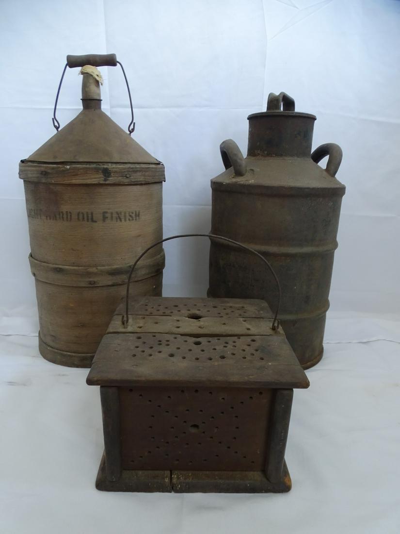 THREE VINTAGE ITEMS--TWO VESSELS AND ONE CRITTER CAGE 22"H TALLEST (1 of 15)