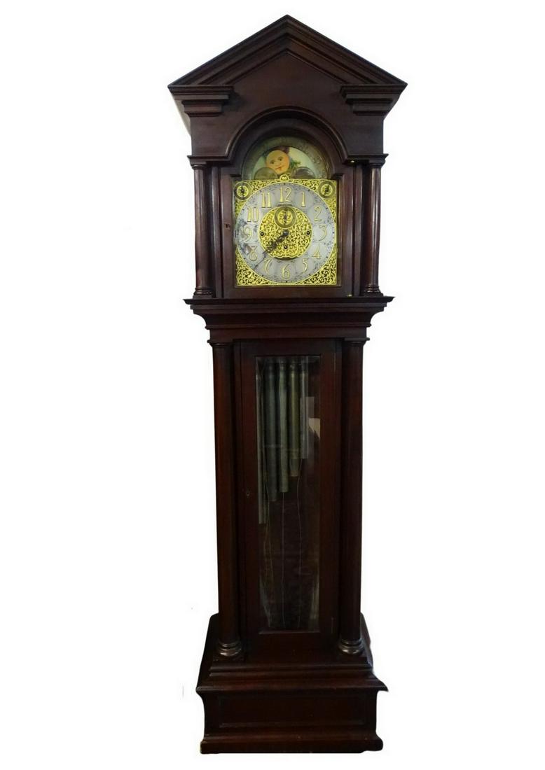 EMPIRE 9 TUBE MAHOGANY GRANDFATHER CLOCK (ELITE GERMANY) MOON DIAL 96X25X17 (1 of 20)