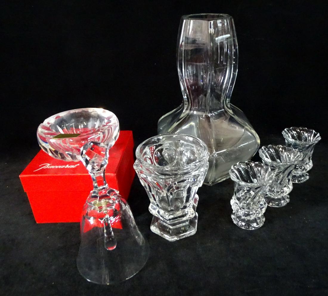 GROUP OF BACCARAT, INC.. LARGE VASE AND ASHTRAY STILL IN BOX, 10.5" TALLEST: GROUP OF BACCARAT, INC.. LARGE VASE AND ASHTRAY STILL IN BOX, 10.5" TALLEST