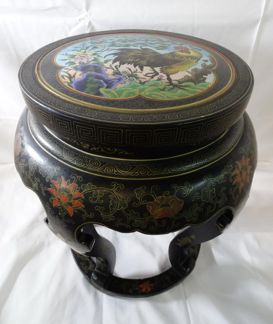 ASIAN TABOURET W CLOISONNE INSET TOP, 21 X 15 DIA. (1 of 8)