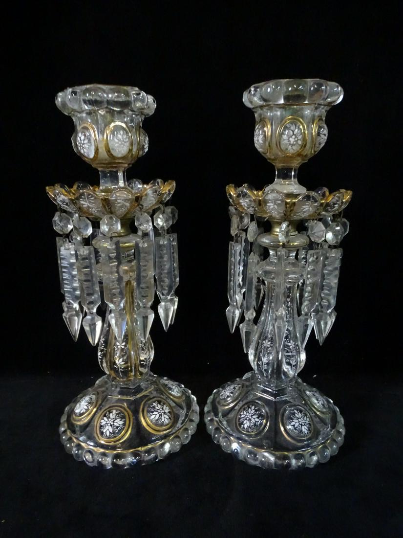 PAIR OF BACCARAT CANDLESTICKS WITH WHITE ENAMELING,12.5"H x 6" DIA. (1 of 6)