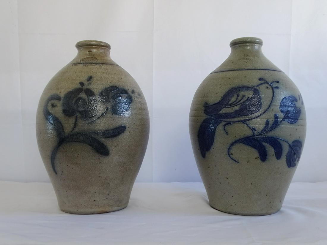 TWO ROWE SALT GLAZE POTTERY PIECES WITH BLUE BIRD AND FLOWER DECORATION, 13" TALLEST (1 of 7)