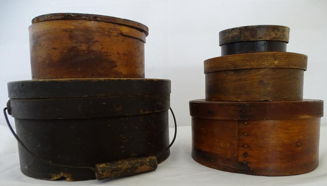 FIVE FIRKIN ROUND BOXES, 11" DIA. LARGEST (1 of 17)