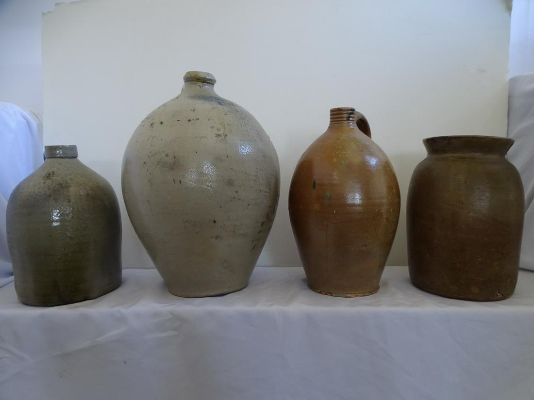 FOUR STONEWARE JUGS, 16" TALLEST (1 of 20)
