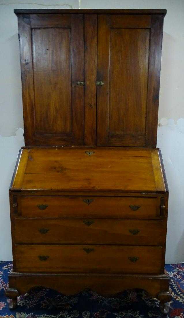 18/19 C QUEEN ANNE AMERICAN PINE 3 PT. SECRETARY (MARRIAGE) 70.5X39X20 (1 of 18)
