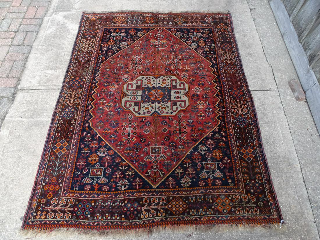 ANTIQUE  ORIENTAL RUG W/RED MEDALLION 5.4X6.10 (1 of 12)