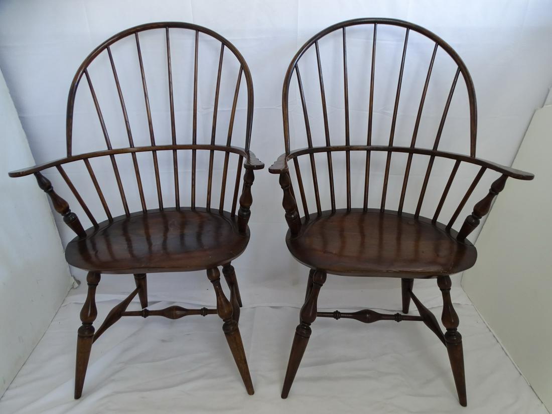 PAIR OF 20C WINDSOR ARM CHAIRS (WARREN CHAIR WORKS .) 42X25X21 (1 of 17)