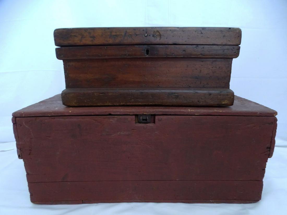 2 ANTIQUE PRIMATIVE TOOL BOXES  10.5X26.5X13 LARGEST (1 of 18)