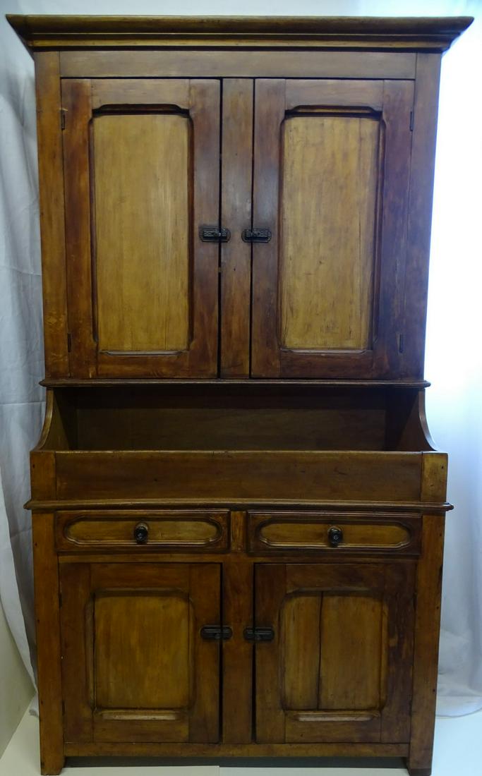 19C PINE STEPBACK CUPBOARD 79X46X19 (1 of 17)