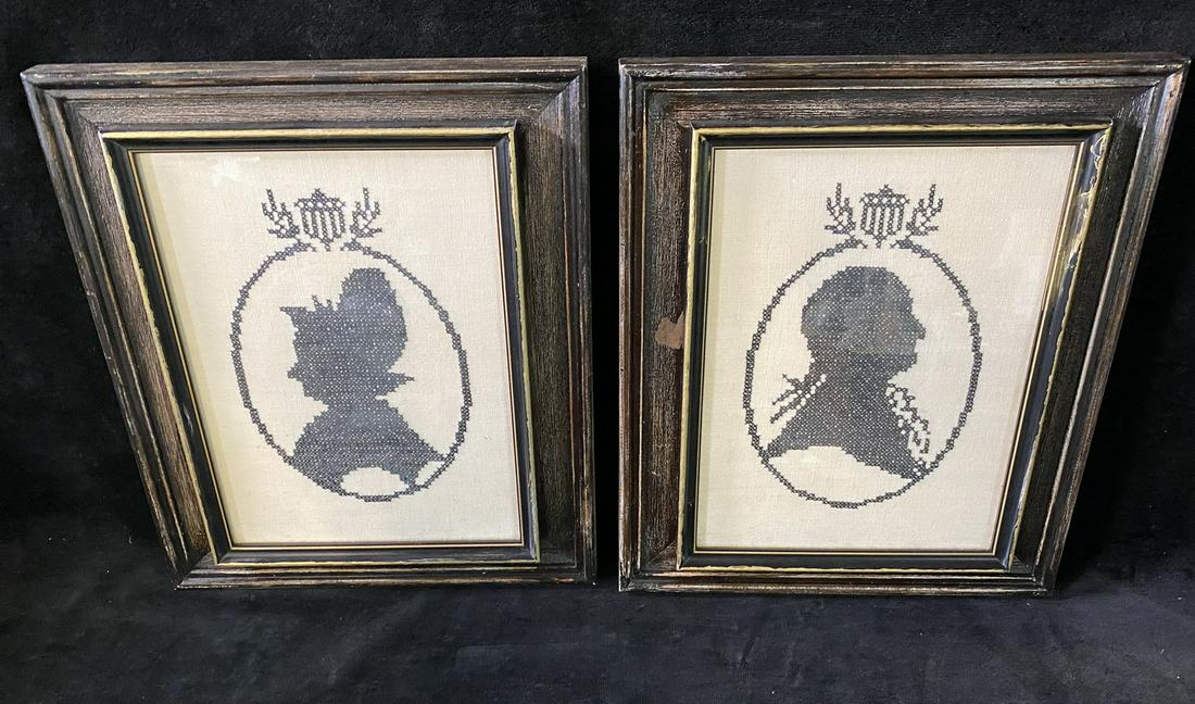 PAIR OF SILHOUETTE SAMPLERS 13X11: PAIR OF SILHOUETTE SAMPLERS 13X11