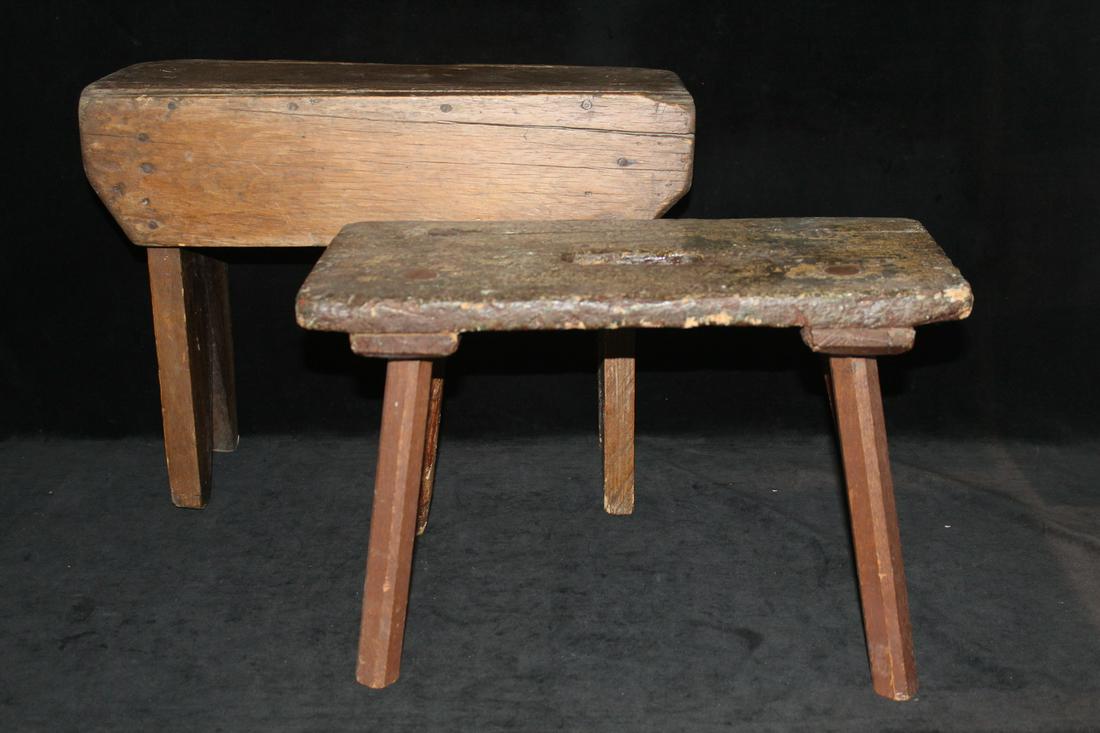 2 ANTIQUE PRIMATIVE WOODEN FOOT STOOLS 15X20X9 LARGEST (1 of 9)
