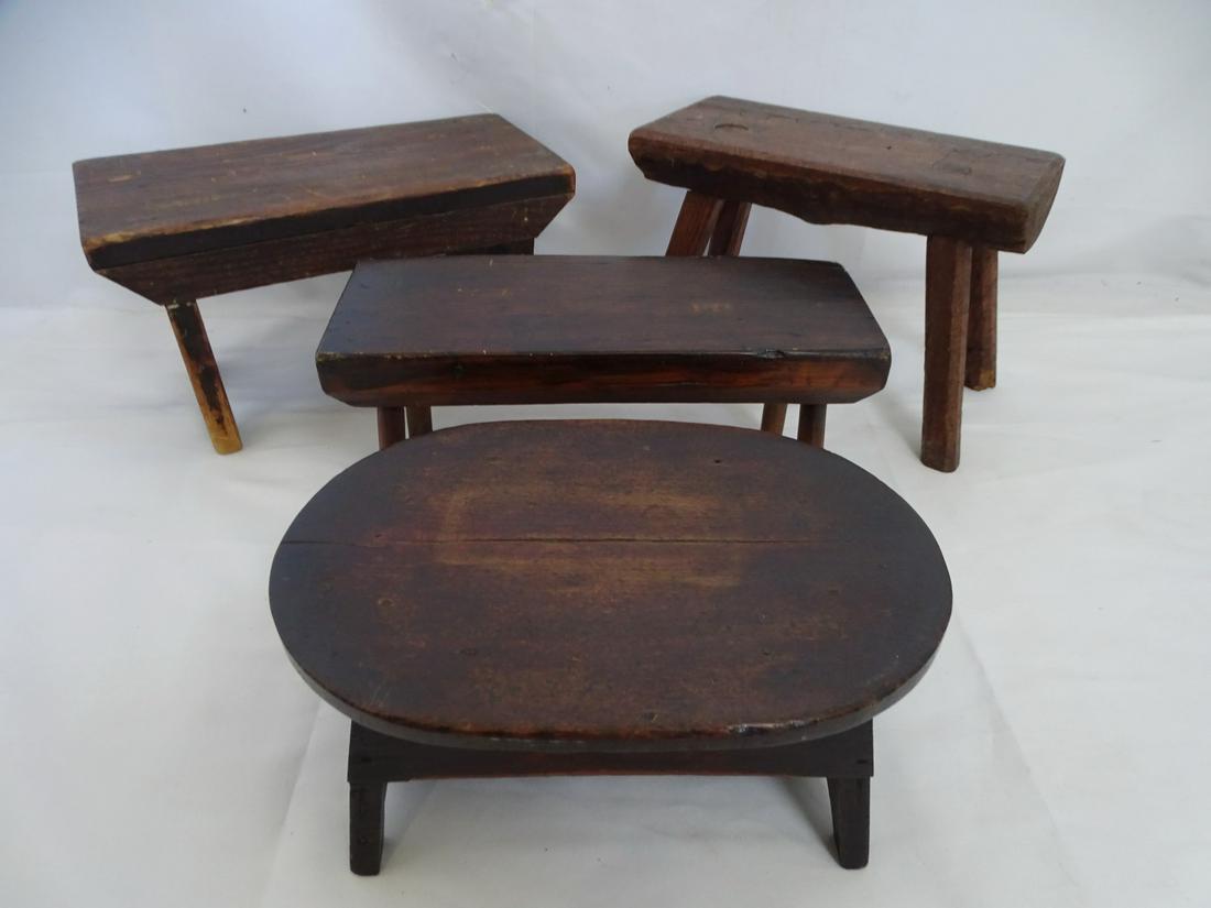 LOT OF 4 ANTIQUE PRIMATIVE FOOT STOOLS 9X13X7 LARGEST (1 of 14)