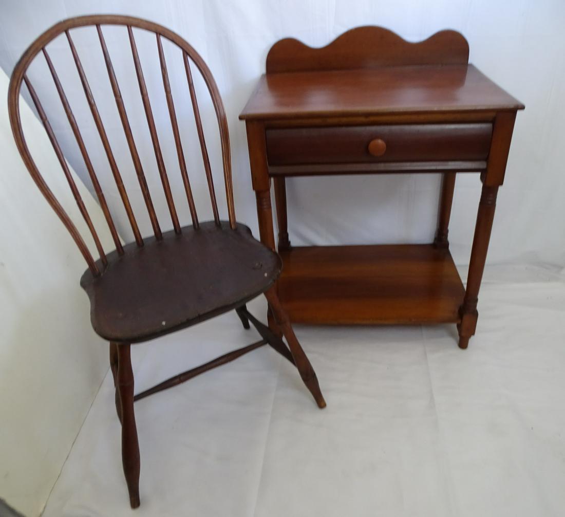 ANTIQUE 1DRAWER PINE TABLE AND WINDSOR SIDE CHAIR (TABLE31X17X23 (1 of 18)