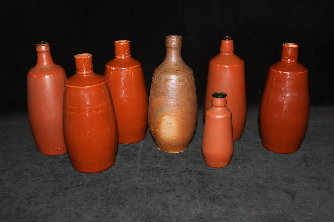 GROUP OF SIX REDWARE JUGS, INC. LANCERS, 9.25" TALLEST (1 of 8)