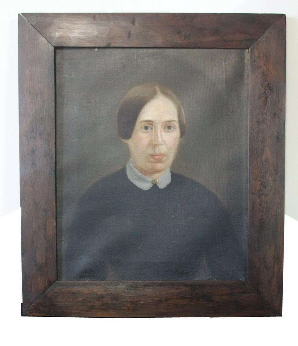 19TH C AMERICAN SCHOOL, OIL ON CANVAS PAINTING OF A WOMAN, 21.5 X 18.75 IMAGE, 21.5 X 18.75 OVERALL: 19TH C AMERICAN SCHOOL, OIL ON CANVAS PAINTING OF A WOMAN, 21.5 X 18.75 IMAGE, 21.5 X 18.75 OVERALL