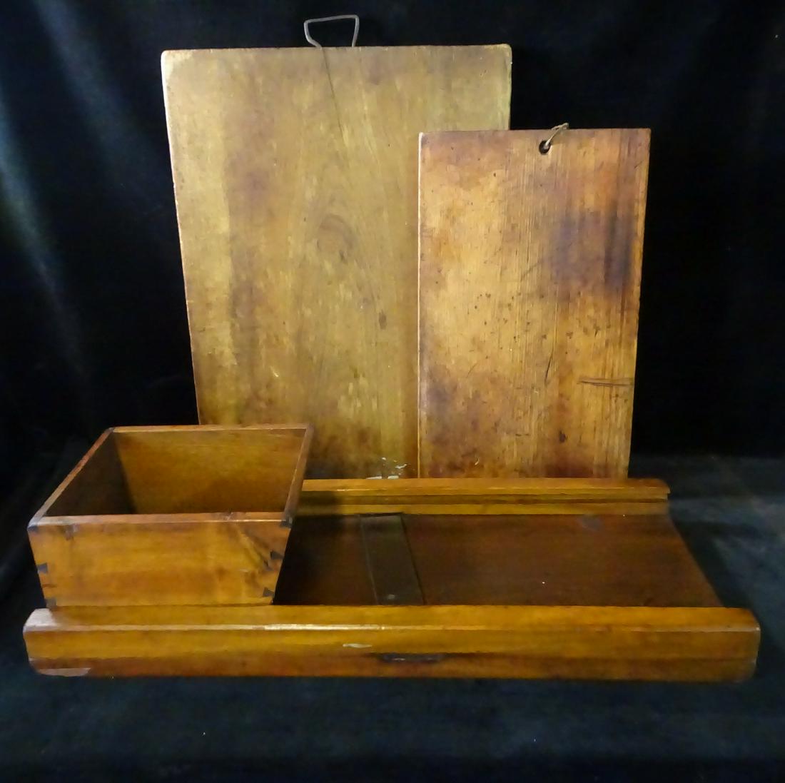 TWO PINE CUTTING BOARDS AND WOOD MANDOLINE, 28.75 X 11.5 X 7.25 (1 of 7)