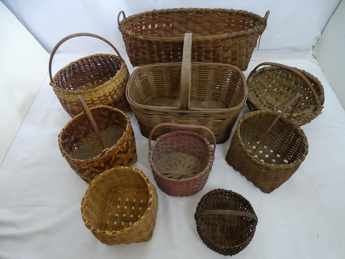 GROUP OF 9 ANTIQUE BASKETS 9X25X13 LARGEST (1 of 14)
