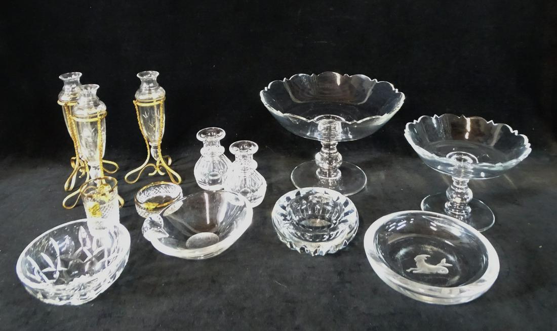 GROUP OF CRYSTAL, INC. BACCARAT, AND GILT AND CRYSTAL BUD VASES, 7.5" TALLEST: GROUP OF CRYSTAL, INC. BACCARAT, AND GILT AND CRYSTAL BUD VASES, 7.5" TALLEST