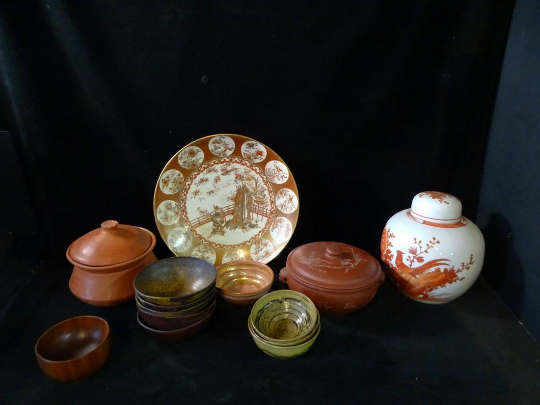 LARGE LOT OF ASIAN POTTERY, INC.. GINGER JAR, REDWARE TUREEN, AND 14.5"DIA. PLATTER (1 of 16)
