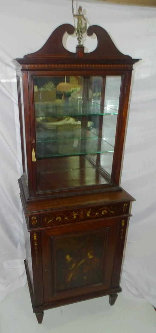 ANTIQUE TWO PART INLAID CABINET WITH VITRINE TOP 73 X 24.5 X 18 (1 of 17)