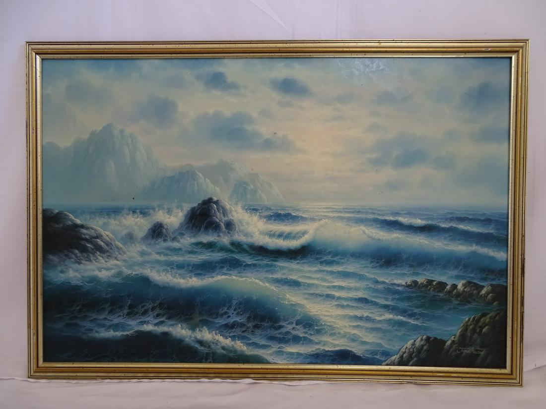 JUNE NELSON OIL ON CANVAS, CALIFORNIA SEASCAPE, 27 X 38.5 OVERALL: JUNE NELSON OIL ON CANVAS, CALIFORNIA SEASCAPE, 27 X 38.5 OVERALL