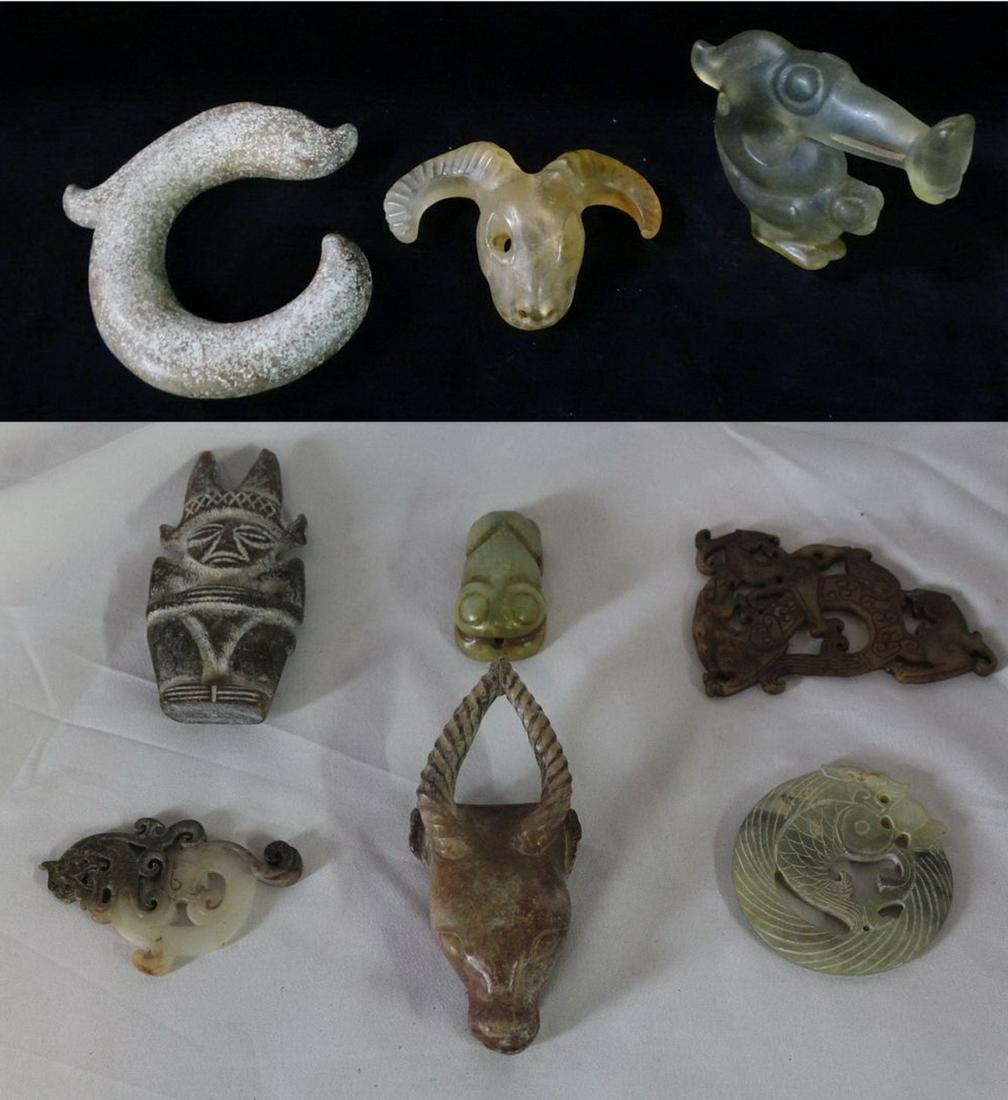 GROUP OF NINE CHINESE STONE ITEMS, INC.. RAM HONGSHAN, 7" TALLEST (1 of 20)