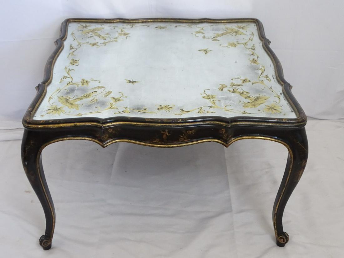 CHINOISERIE REVERSE PAINTED MIRROR TOP COFFEE TABLE 17.25 X 28.5 X 28.5 (1 of 14)