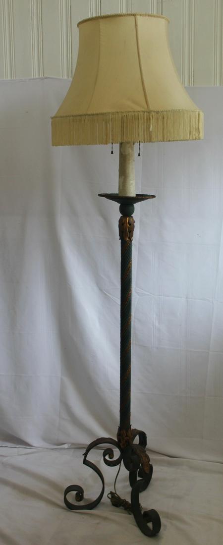 GILT AND PAINT DECORATED IRON AND METAL FLOOR LAMP 72"H (1 of 9)