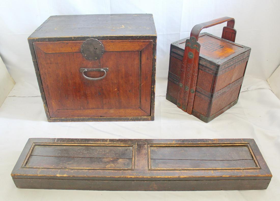 ASIAN DROP FRONT BOX, WEDDING BASKET, AND LONG BOX 34 X 7 X 3 LARGEST (1 of 13)