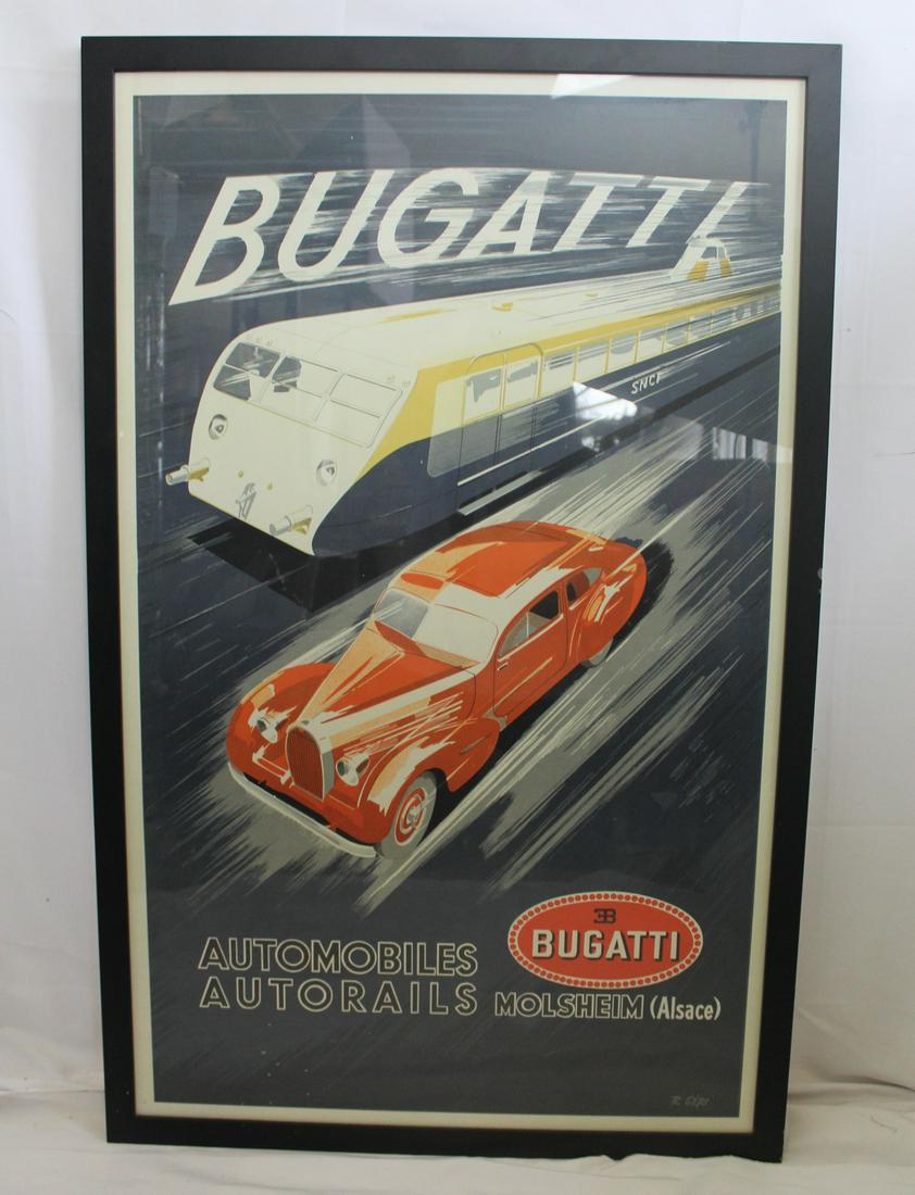 VINTAGE BUGATTI POSTER "AUTOMOBILES, AUTORAILS" 42"H x 26.5"W (1 of 4)