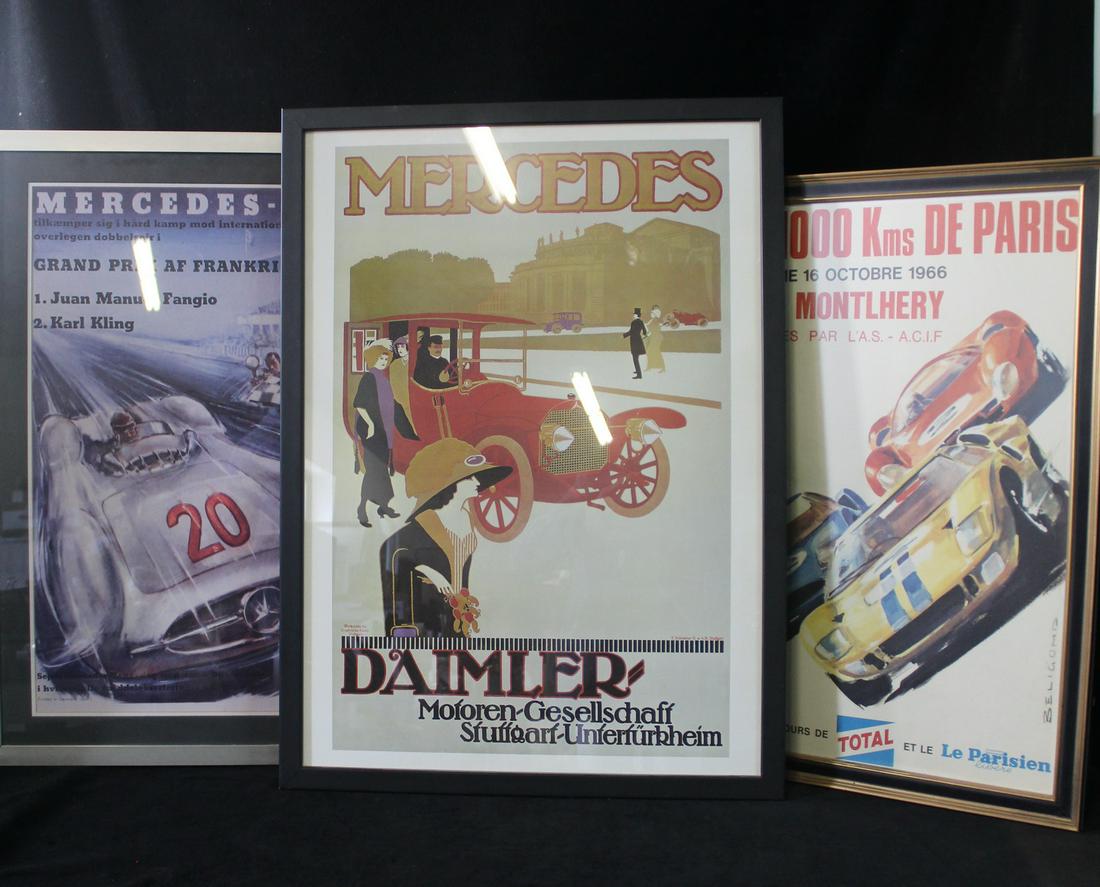 Three Vintage Framed Posters Inc.. Mercedes 29 X 21 Largest In Frame