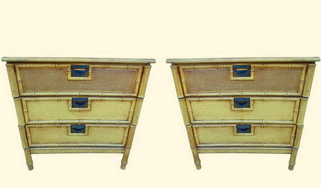 PAIR OF FAUX BAMBOO BACHELORS CHESTS OF DRAWERS WITH LAMINATE TOP (1 of 20)