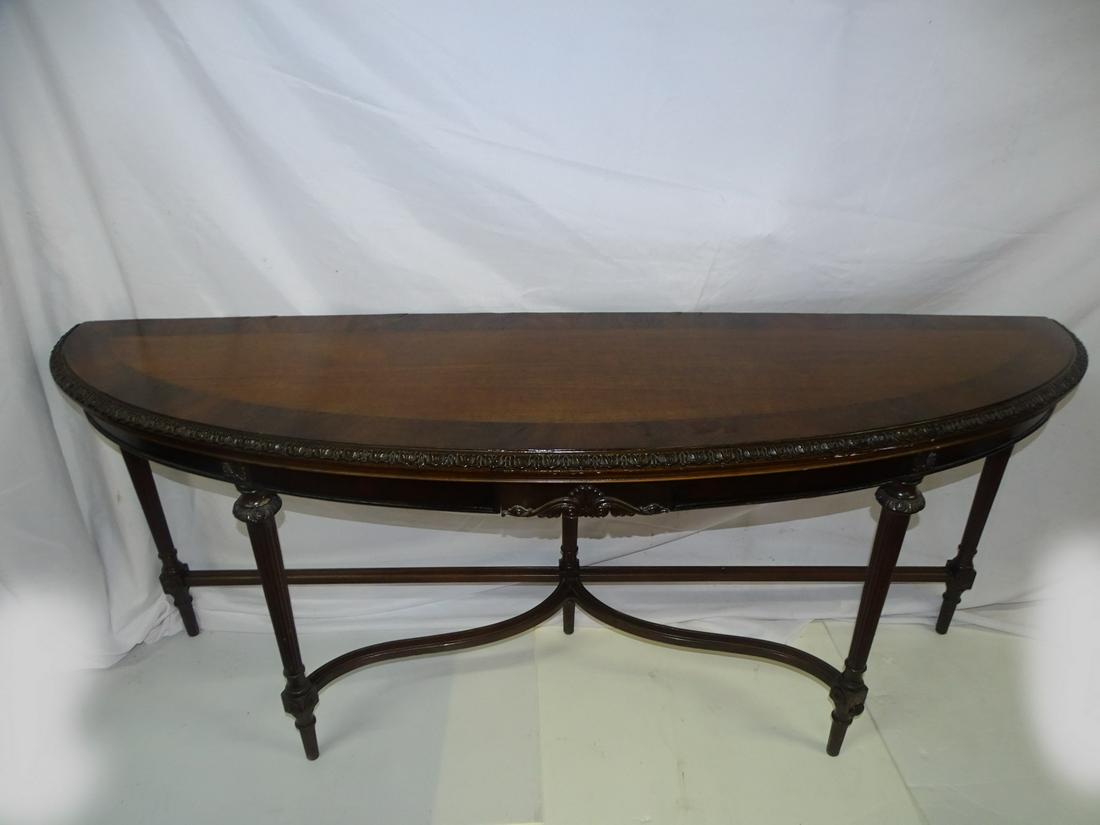 SHERATON STYLE MAHOGANY DEMILUNE SERVER WITH DRAWER, 30 X 70 X 18 (1 of 15)