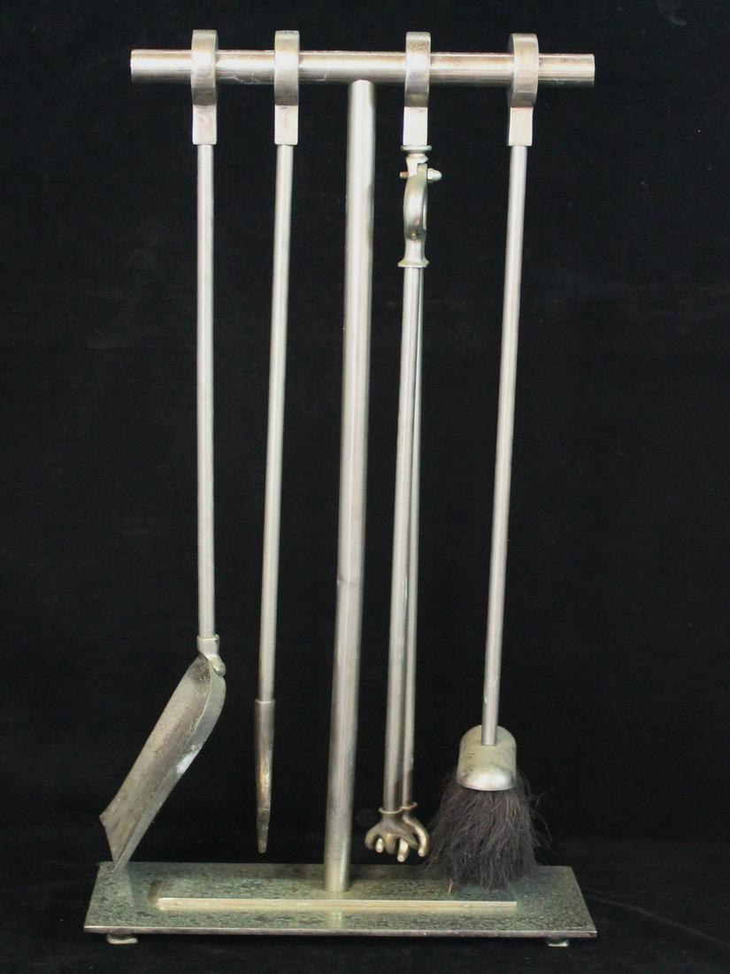 SET OF MIDCENTURY BRUSHED STEEL FIRE TOOLS 31.5 X 14 X 6 (1 of 8)
