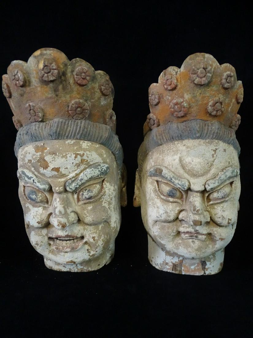 (2) CARVED WOOD ASIAN BUDDHA HEADS 21" HIGH (1 of 11)
