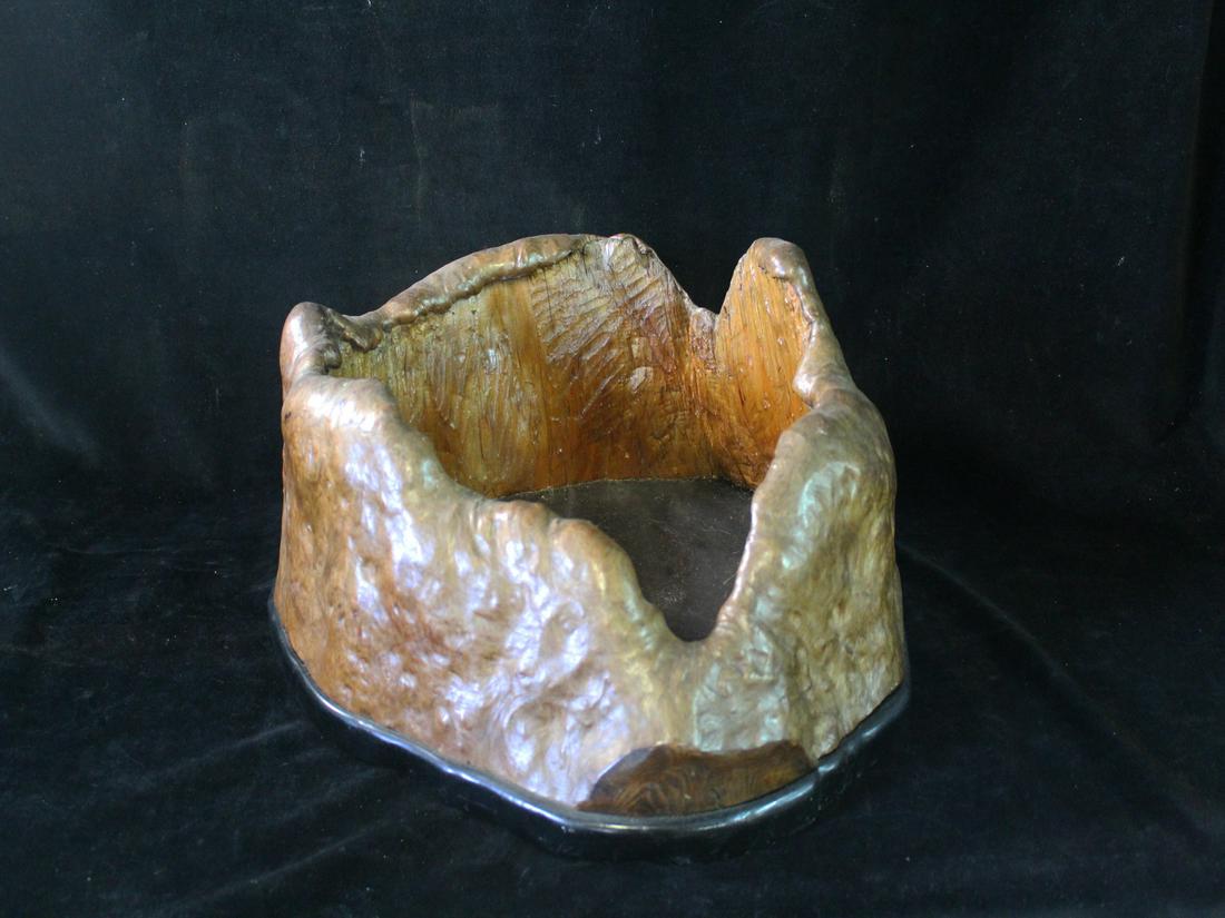 ASIAN BURLED WOOD VESSEL 8 1/2" X 16" X 15": ASIAN BURLED WOOD VESSEL 8 1/2" X 16" X 15"