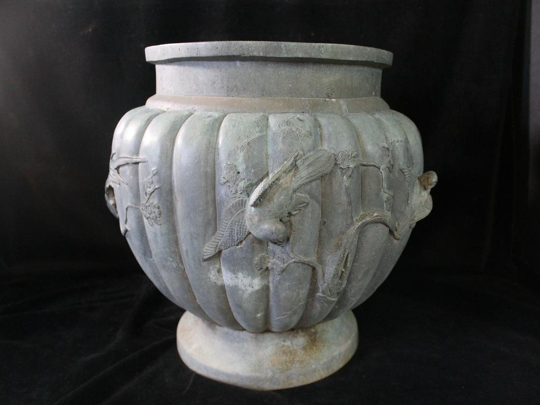 MEIJI STYLE PLANTER CHERRY BLOSSOM AND BIRD OF PARADISE MOTIF 17"H X 19"DIA. (1 of 9)