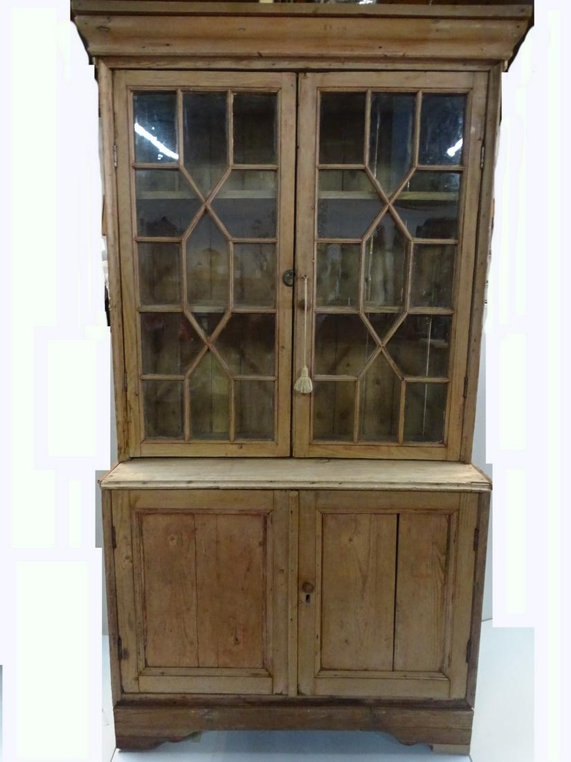 PINE SECRETARY WITH FRETWORK GLASS WINDOWS 74 X 39.5 X 21 (1 of 12)
