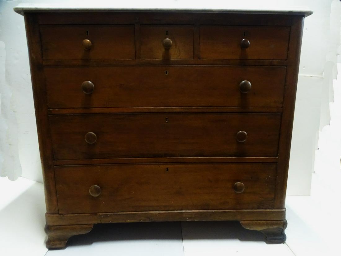 SIX DRAWER PINE CHEST WITH MARBLE TOP, 40.25H X 43W X 19.5D (1 of 11)